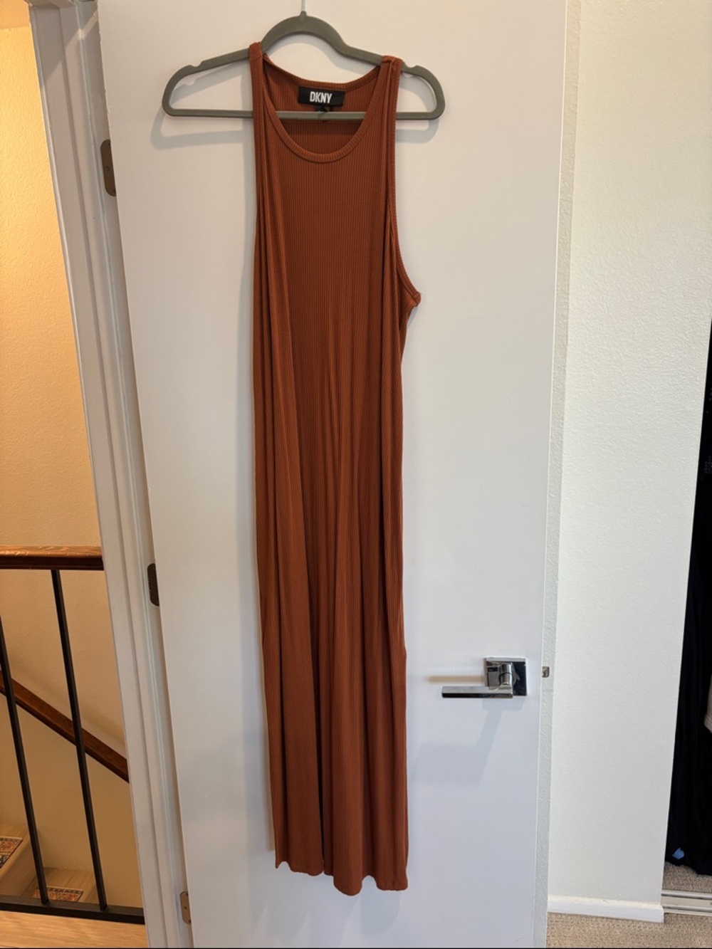DKNY Ribbed Tank Maxi Dress in Rust Brown